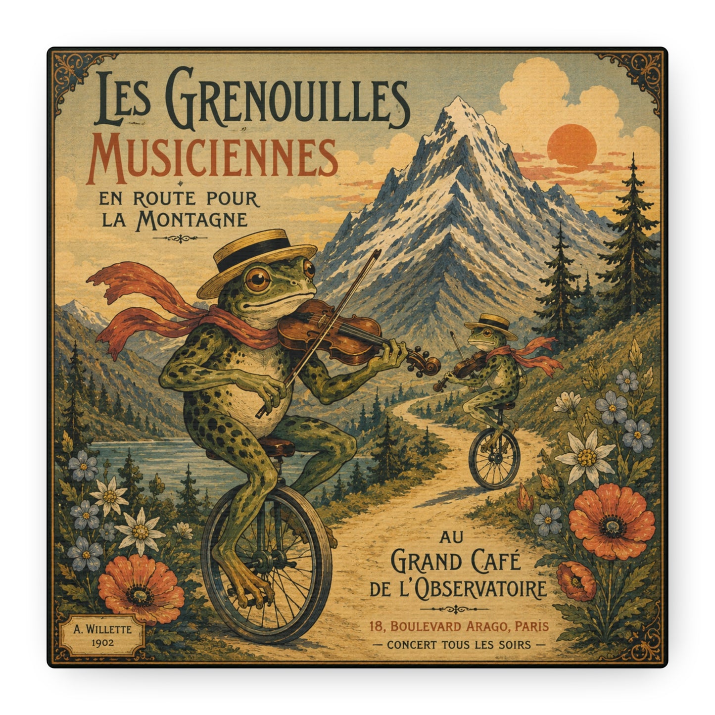 Vintage Frog Musicians Canvas Art – 'Les Grenouilles Musiciennes' Stretched Matte Print