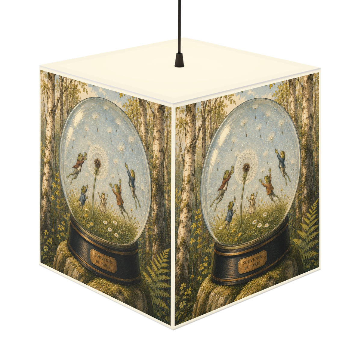 Frogs and Dandelions in a Snow Globe Cube Lamp