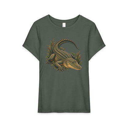 T-Shirt, Short Sleeve Boxy Crew Neck - Alligator Vintage Reptile