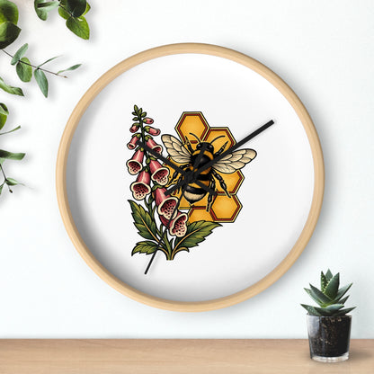 Clock, Wall Acrylic - Bee, Honeycomb & Foxglove
