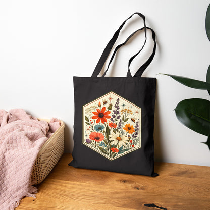 Hexagon Wildflowers Canvas Tote Bag