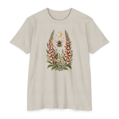 T-Shirt, Short Sleeve Boxy Crew Neck - Bee & Foxglove Vintage Floral Moon