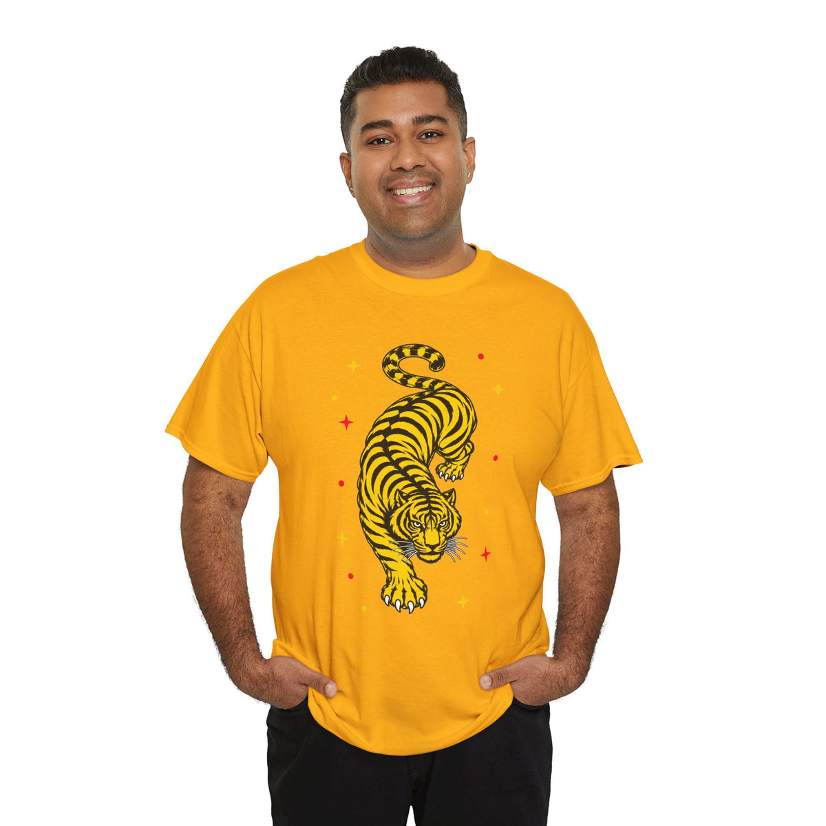 T-Shirt, Short Sleeve Boxy Crewneck - Yellow Tiger