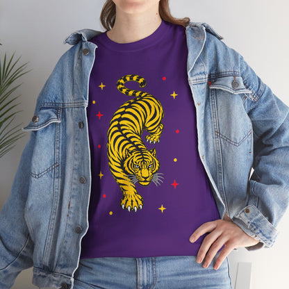 T-Shirt, Short Sleeve Boxy Crewneck - Yellow Tiger