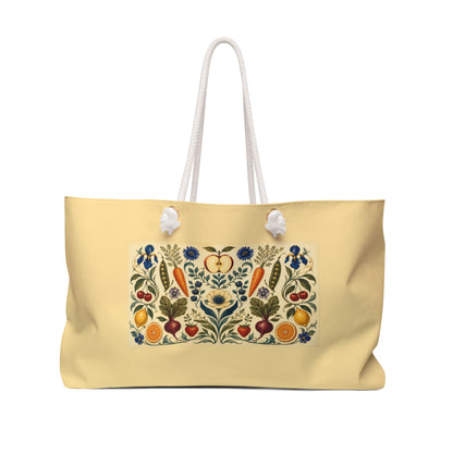 Tote, Weekender Travel  Bag - Vintage Folk Art Botanical Harvest