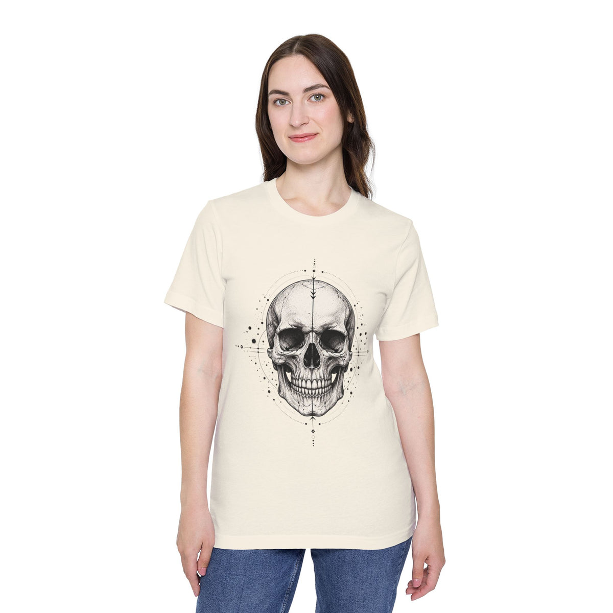 T-Shirt, Short Sleeve Boxy Crew Neck - Geometric Skull