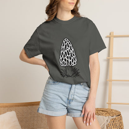 T-Shirt, Short Sleeve Boxy Crew Neck - Hand-Drawn Forager Morel Mushroom