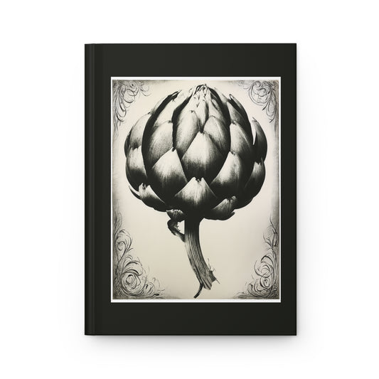 Journal Notebook, Hardcover Lined - Black and White Artichoke