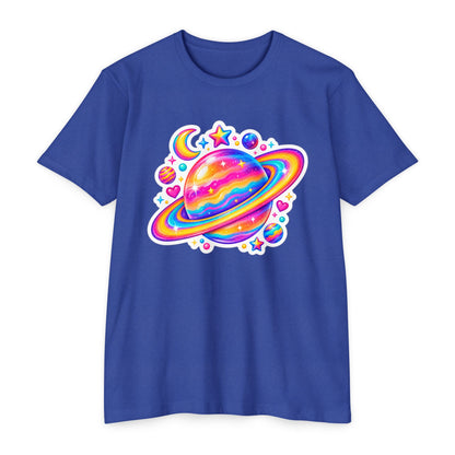 T‑Shirt, Short Sleeve Boxy Crew Neck - Rainbow Planet Cosmic Space