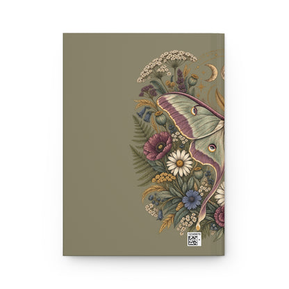 Journal Notebook, Hardcover Lined - Botanical Luna Moth (olive green)