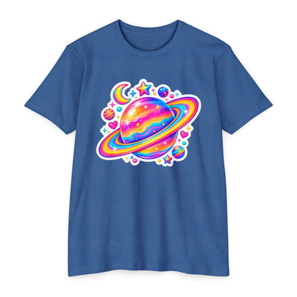 T‑Shirt, Short Sleeve Boxy Crew Neck - Rainbow Planet Cosmic Space