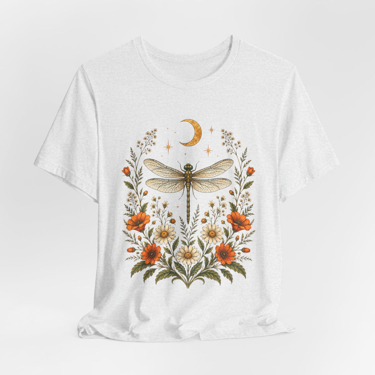 T-Shirt, Short Sleeve Boxy Crew Neck - Boho Dragonfly Moon