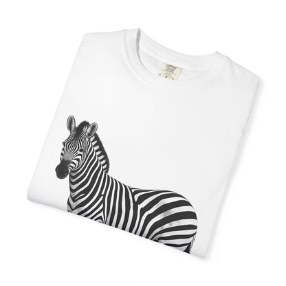 T-Shirt, Short Sleeve Boxy Crew Neck - Zebra Side View Standing