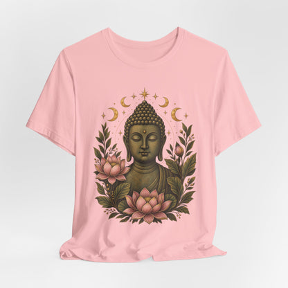 T‑Shirt, Short Sleeve Boxy Crew Neck - Buddha, Lotus & Moon Phases