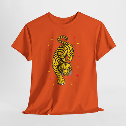 T-Shirt, Short Sleeve Boxy Crewneck - Yellow Tiger