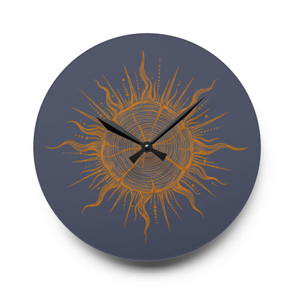 Clock , Wall Acrylic- Golden Boho Sunburst Tree Trunk