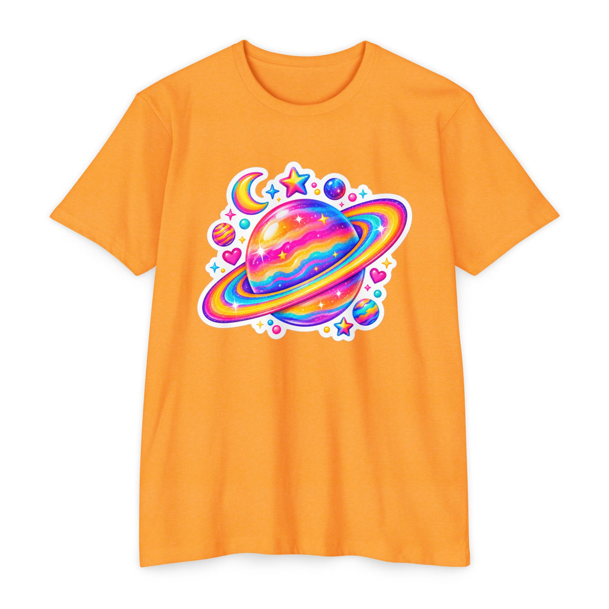 T‑Shirt, Short Sleeve Boxy Crew Neck - Rainbow Planet Cosmic Space