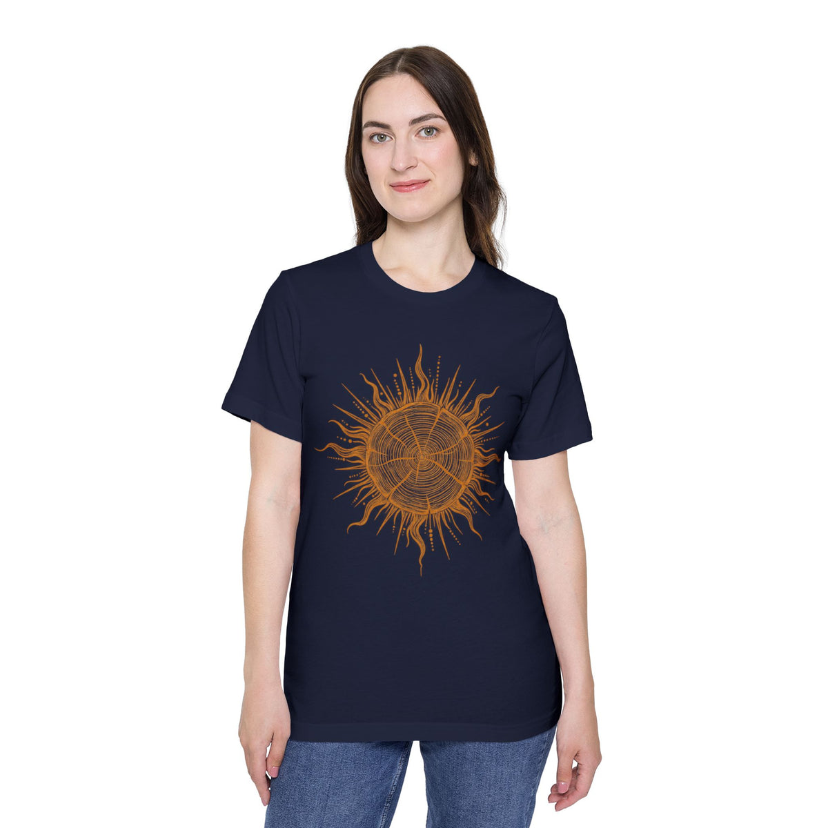T-Shirt Short Sleeve Boxy Crew Neck - Boho Sunburst Tree Rings Line Art