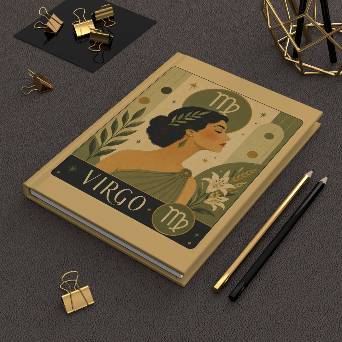 Journal Notebook, Hardcover Lined - Retro Virgo Zodiac