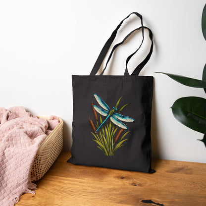 Dragonfly & Cat Tail Canvas Tote Bag