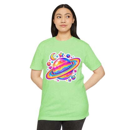 T‑Shirt, Short Sleeve Boxy Crew Neck - Rainbow Planet Cosmic Space