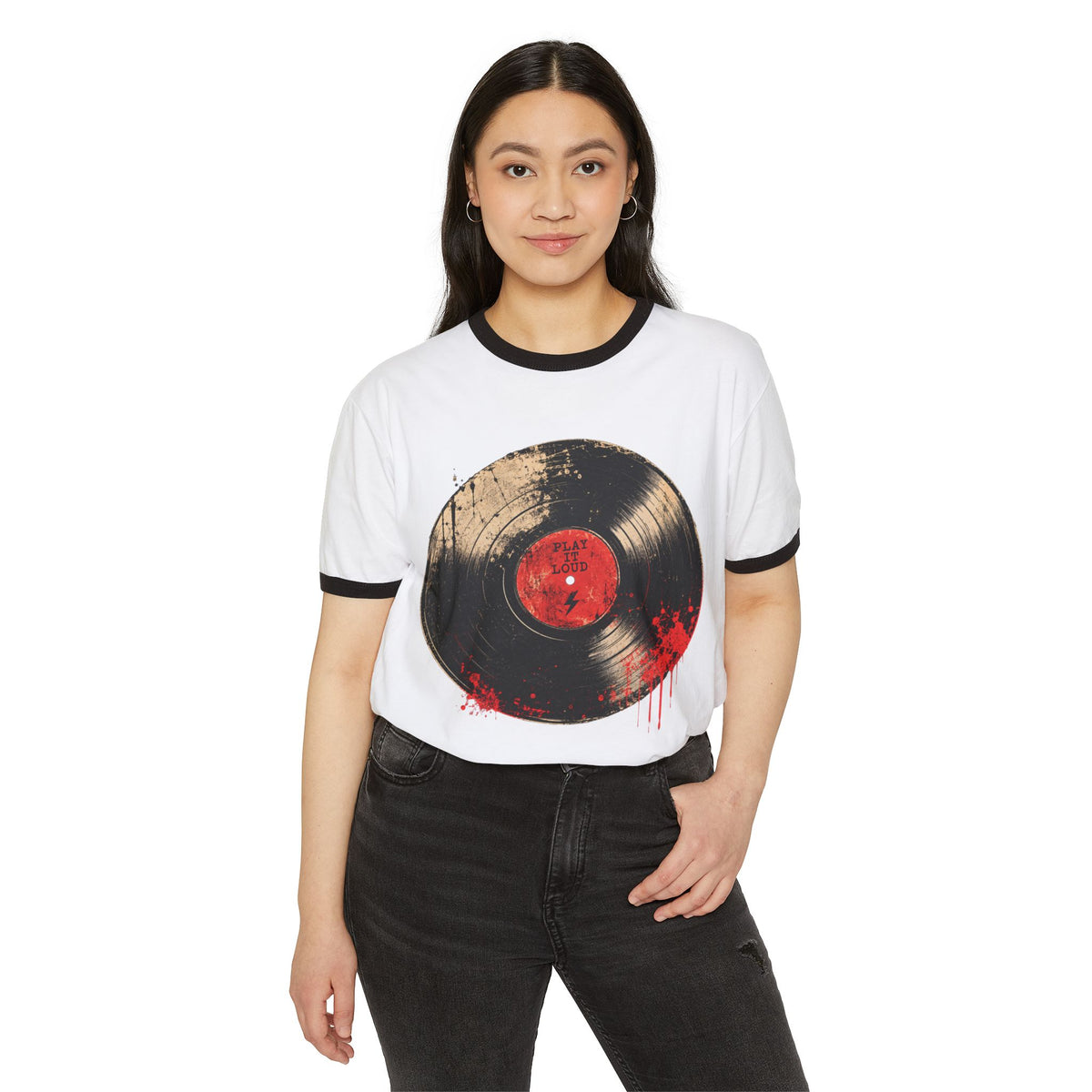 T-Shirt, Ringer - Vintage Bloody Vinyl Record