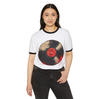 T-Shirt, Ringer - Vintage Bloody Vinyl Record