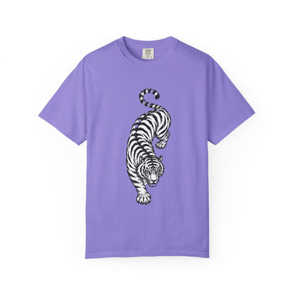 T-Shirt, Short Sleeve Boxy Crew Neck - Black & White Tiger