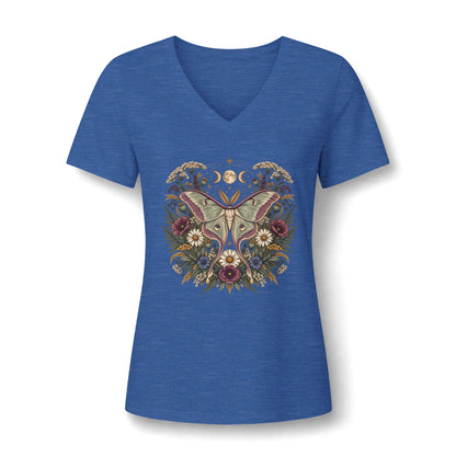 T-Shirt, Short Sleeve V-Neck Tee - Floral Heart & Moth