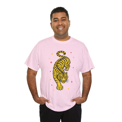 T-Shirt, Short Sleeve Boxy Crewneck - Yellow Tiger