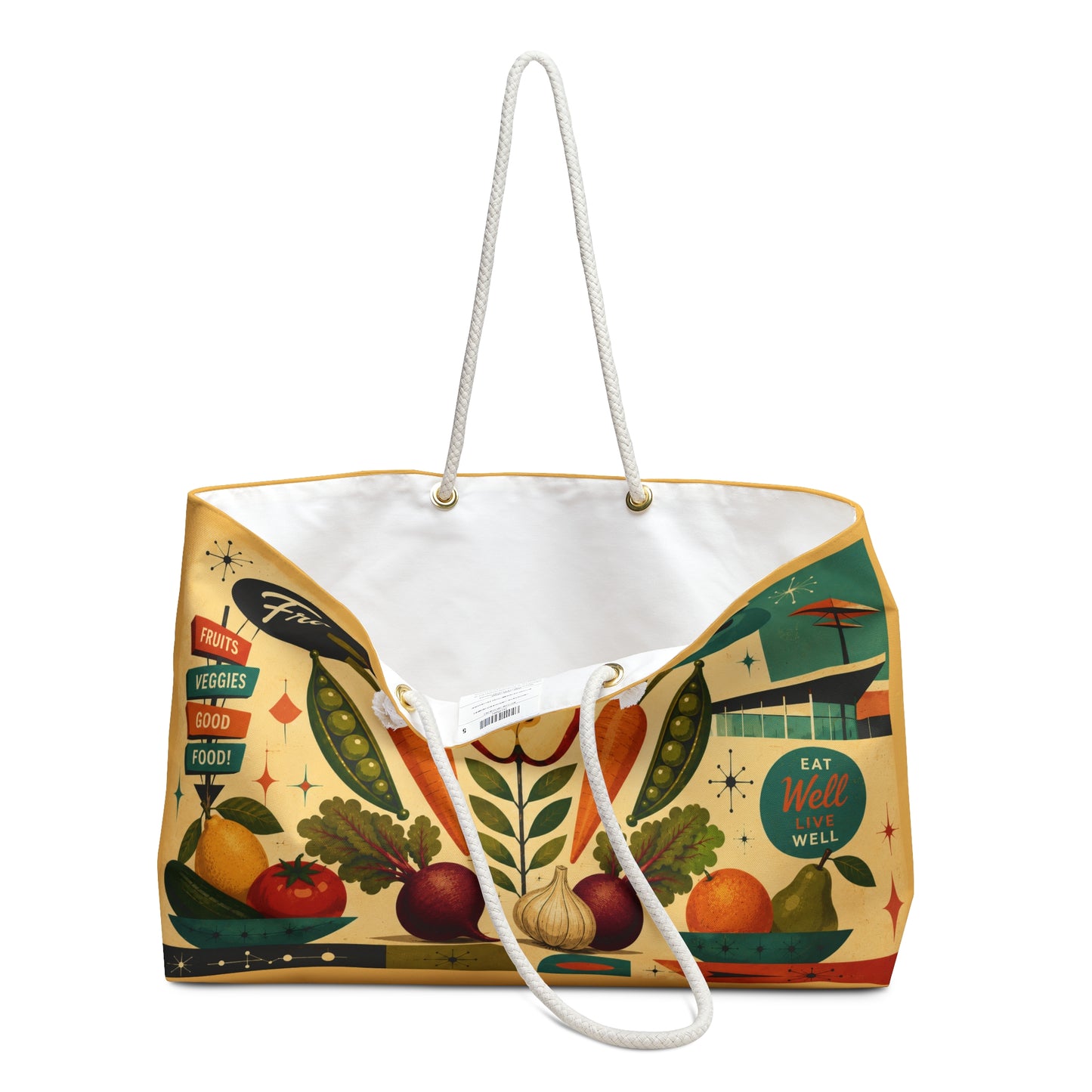 Retro Farmers Market Weekender Bag — Fresh Fruits & Veggies Tote