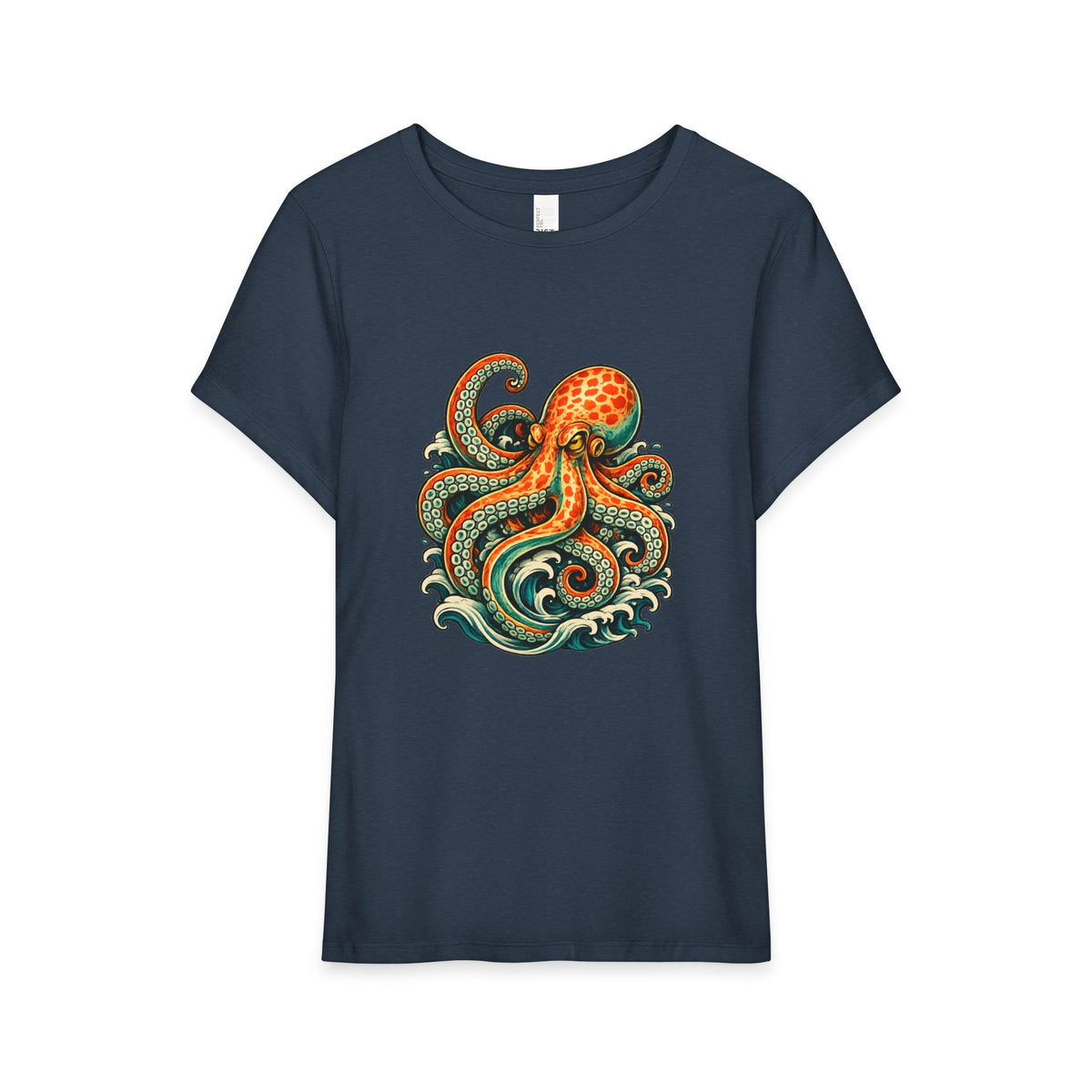 T-Shirt, Short Sleeve Boxy Crew Neck - Octopus Wave