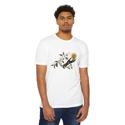 T-Shirt, Short Sleeve Boxy Crew Neck - Botanical Hand Reaching for the Sun
