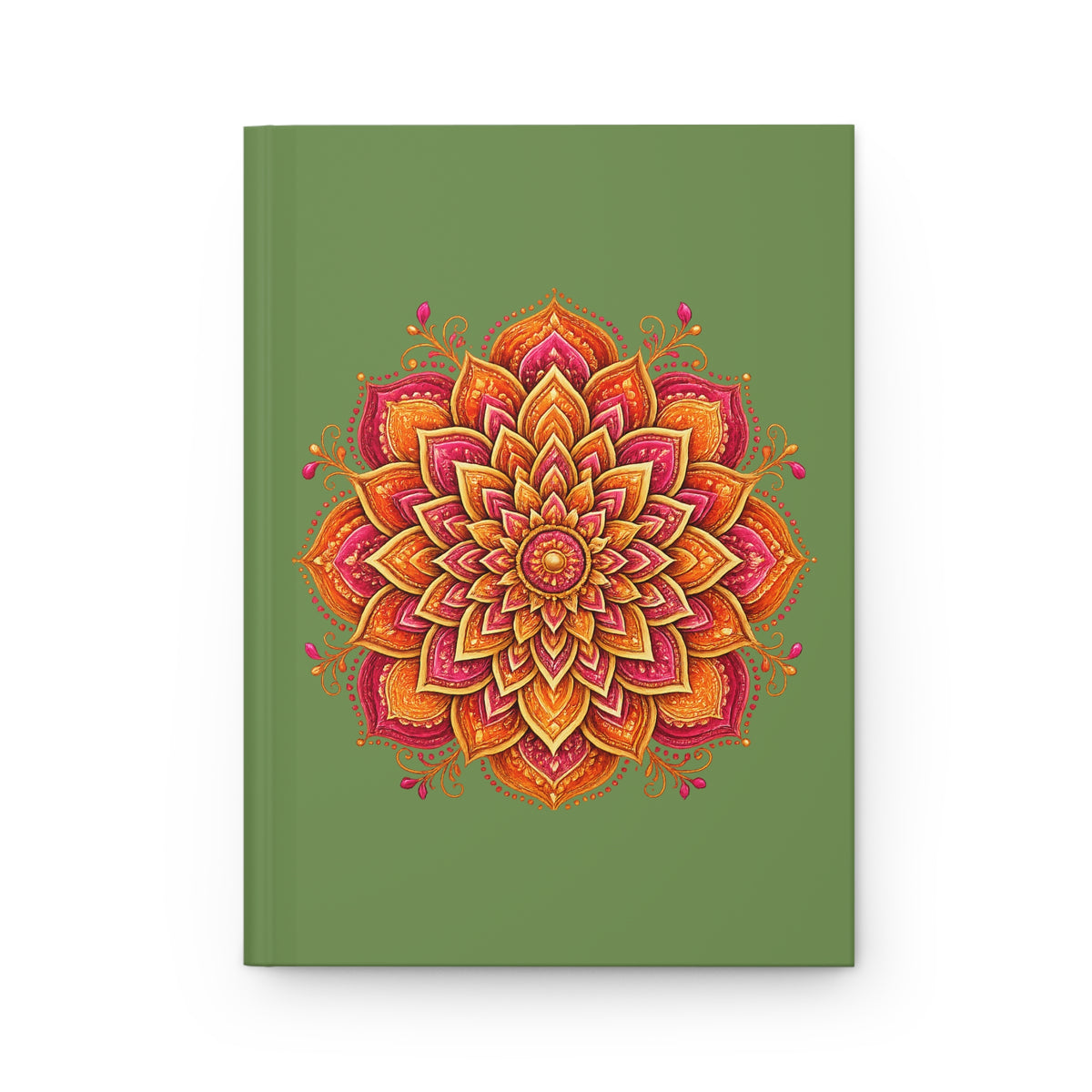 Journal Notebook, Hardcover Lined - Orange Boho Floral Mandala (green)