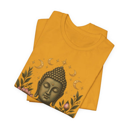 T‑Shirt, Short Sleeve Boxy Crew Neck - Buddha, Lotus & Moon Phases