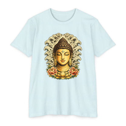 T-Shirt, Short Sleeve Boxy Crew Neck - Buddha Head Floral