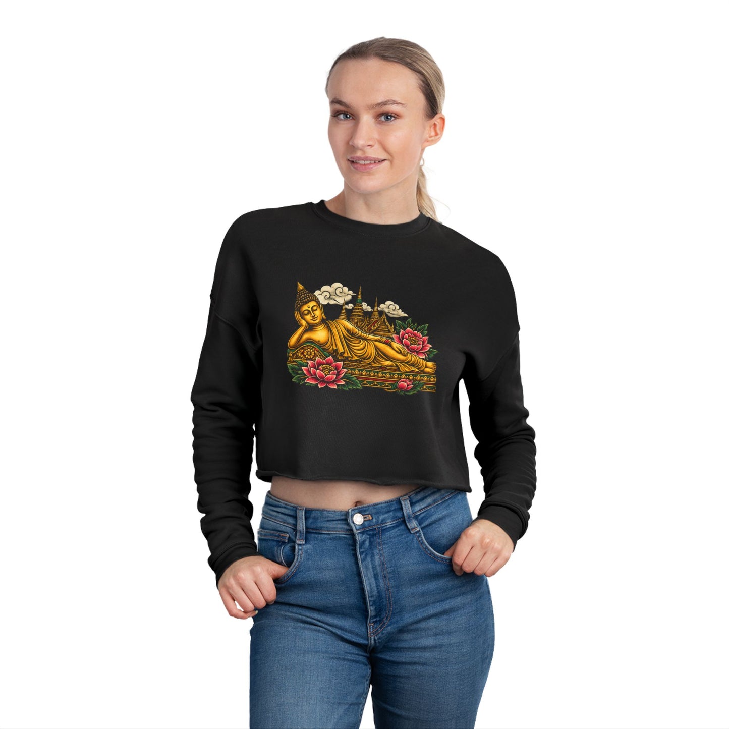 Recline with Buddha Cropped Long Sleeve T-Shirt