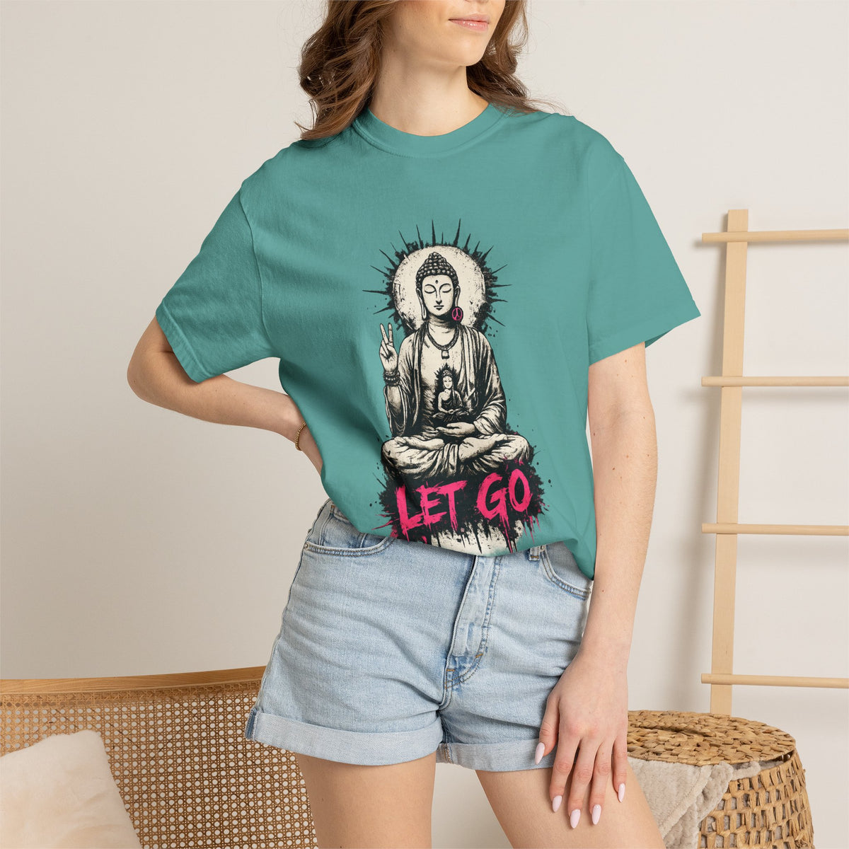 T-Shirt, Short Sleeve Boxy Crew Neck - Buddha "Let Go"