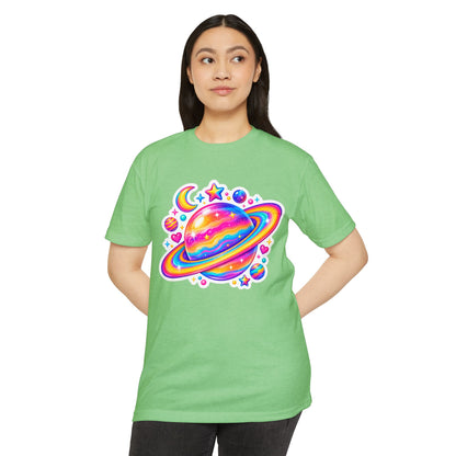T‑Shirt, Short Sleeve Boxy Crew Neck - Rainbow Planet Cosmic Space