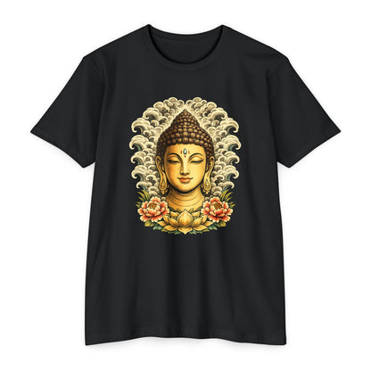 T-Shirt, Short Sleeve Boxy Crew Neck - Buddha Head Floral