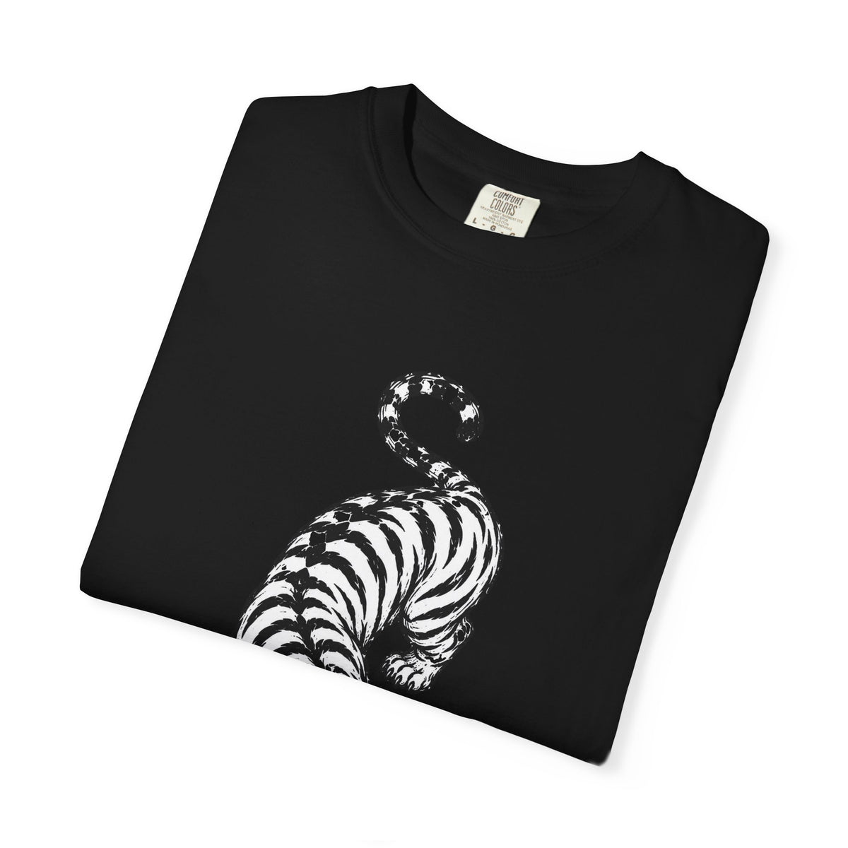 T-Shirt, Short Sleeve Boxy Crew Neck - Black & White Tiger