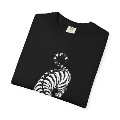 T-Shirt, Short Sleeve Boxy Crew Neck - Black & White Tiger