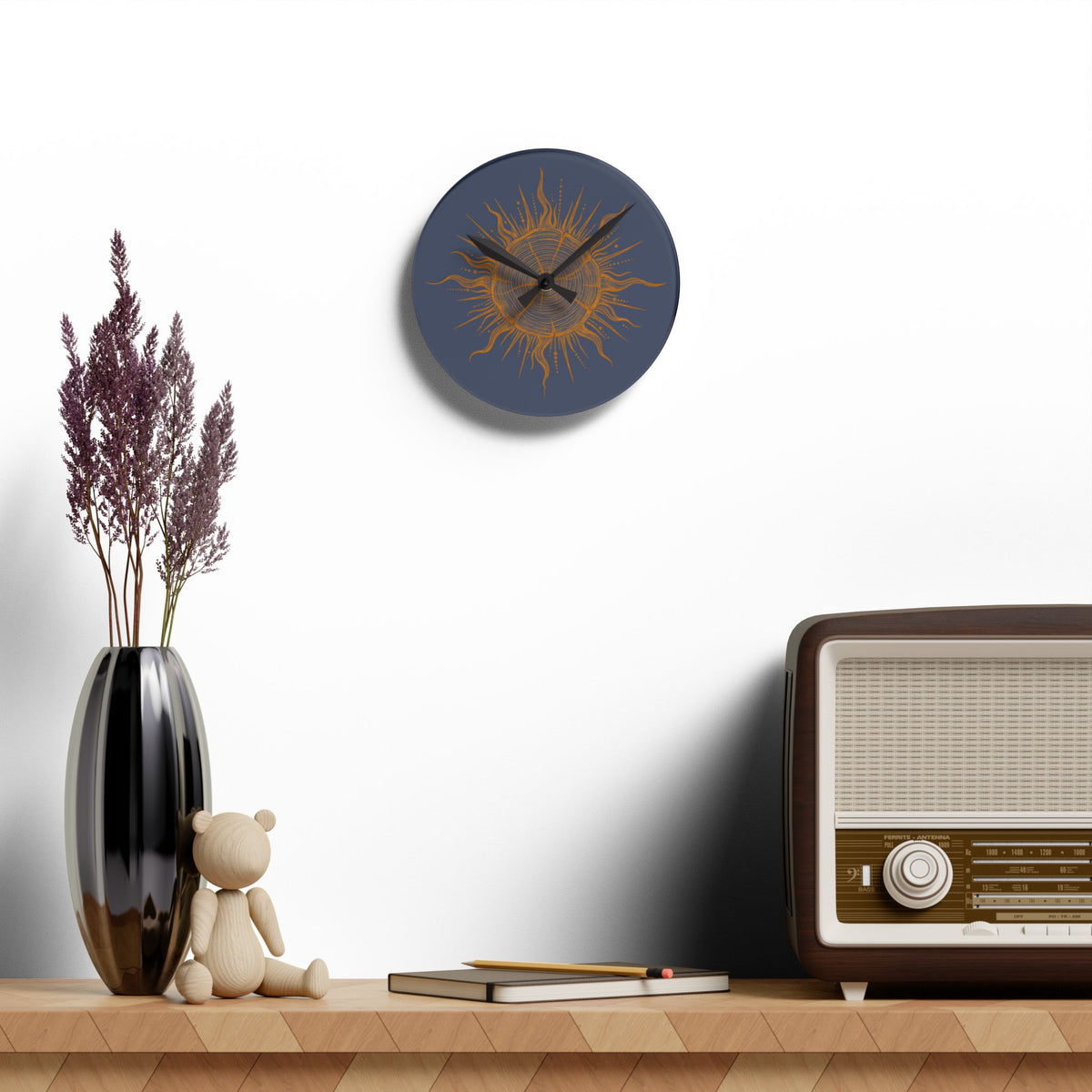 Clock , Wall Acrylic- Golden Boho Sunburst Tree Trunk