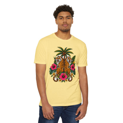 T-Shirt, Short Sleeve Boxy Crew Neck - Tiger Tiger Tropics Vintage Floral Palm