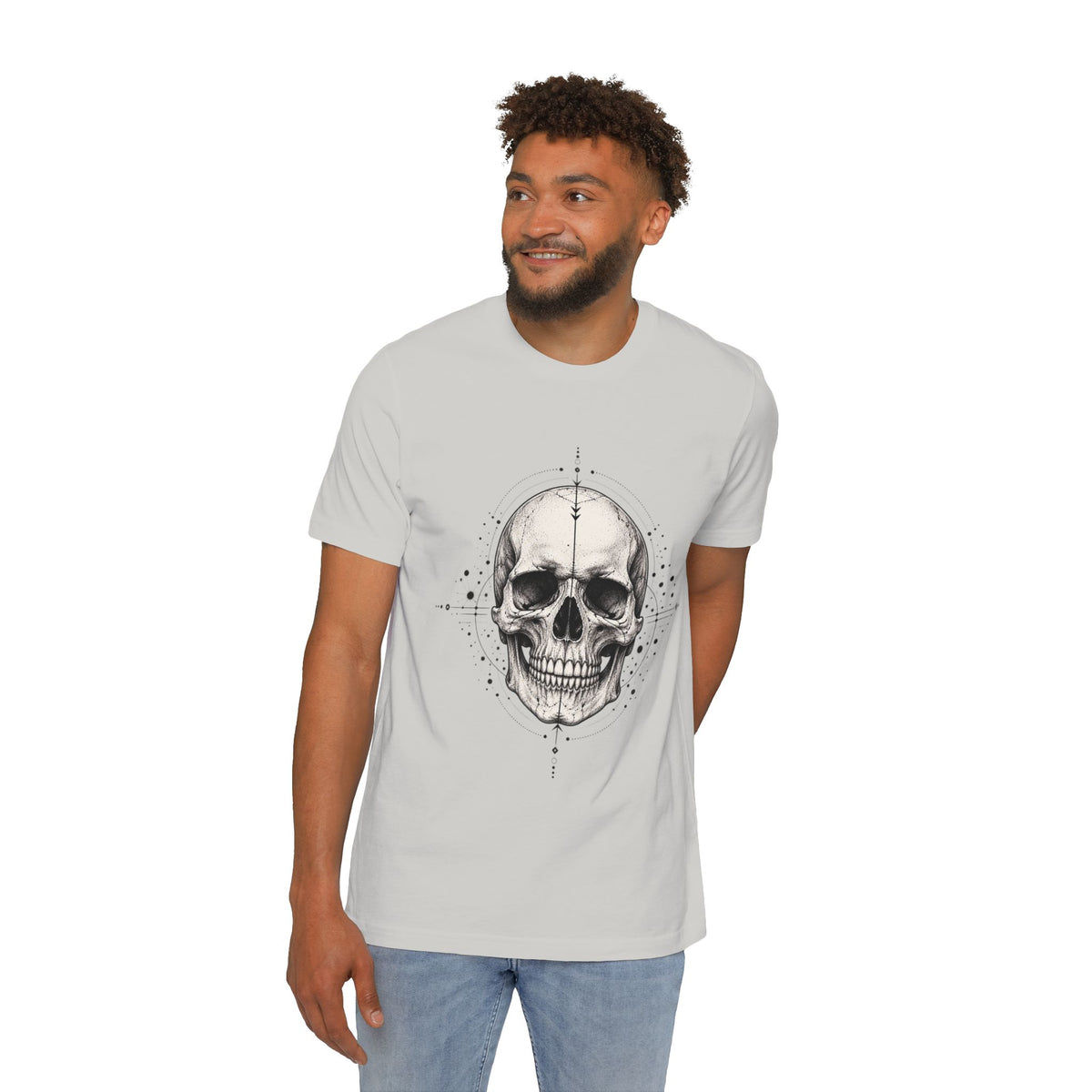 T-Shirt, Short Sleeve Boxy Crew Neck - Geometric Skull