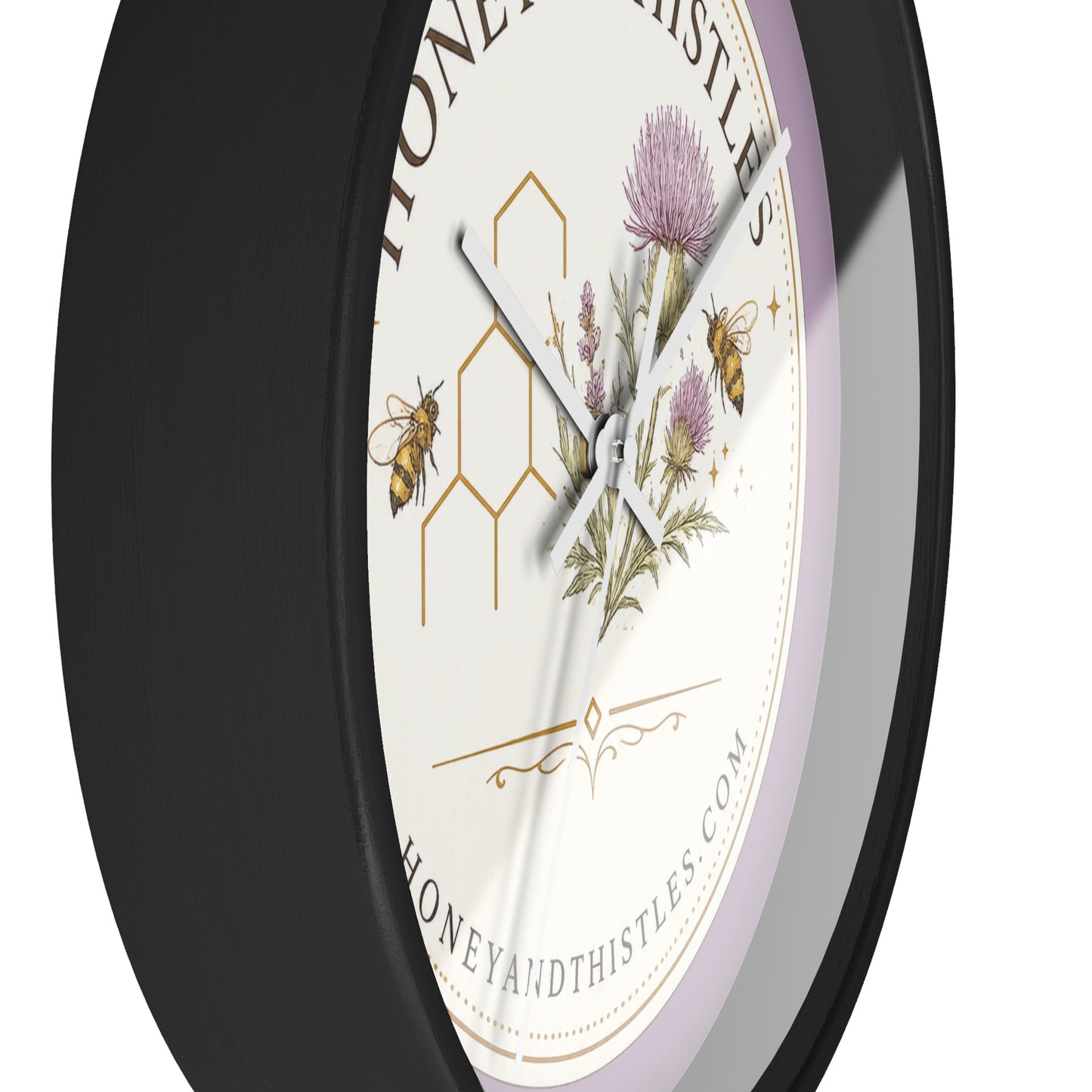 Honey & Thistles Floral Wall Clock — Bee, Thistle & Honeycomb Kitchen Clock