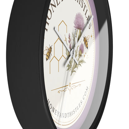 Honey & Thistles Floral Wall Clock — Bee, Thistle & Honeycomb Kitchen Clock