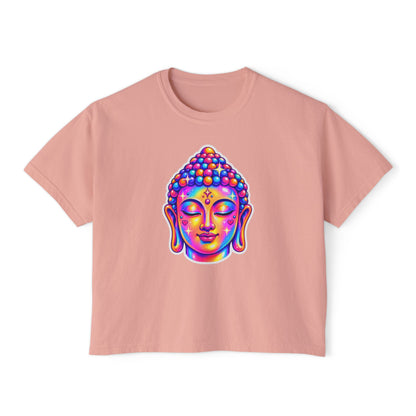 T-Shirt, Short Sleeve Boxy Crew Neck Cropped - 1980s Buddha Head