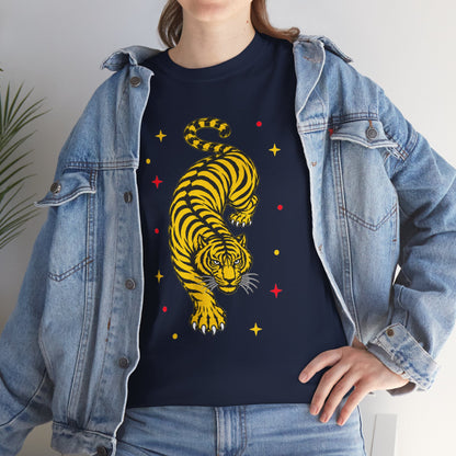 T-Shirt, Short Sleeve Boxy Crewneck - Yellow Tiger