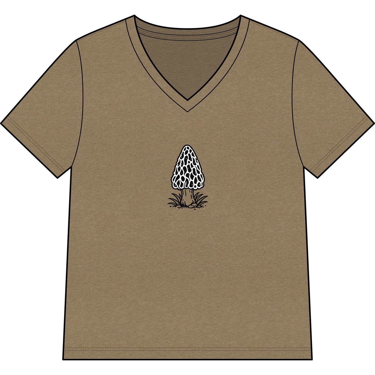 Morel Mushroom Illustration V-Neck Tee